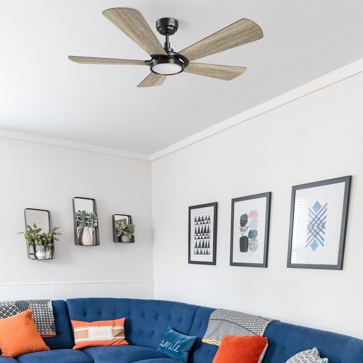 BRISA 52 inch 5 - Blade Smart Ceiling Fan with LED Light & Remote - LEDMyPlace