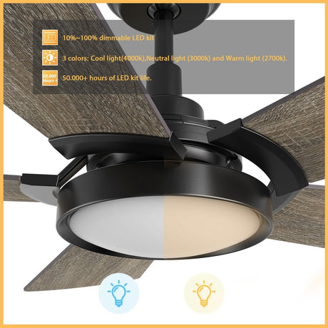 BRISA 52 inch 5 - Blade Smart Ceiling Fan with LED Light & Remote - LEDMyPlace