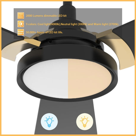 BRISA 56 inch 3 - Blade Smart Ceiling Fan with LED Light & Remote - LEDMyPlace