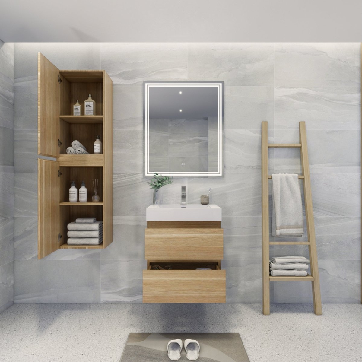 Brooklyn Contemporary Floating / Wall Mounted Bathroom Linen Side Cabinet With Soft Closing Doors - BUILDMYPLACE