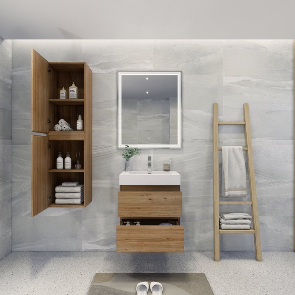 Brooklyn Contemporary Floating / Wall Mounted Bathroom Linen Side Cabinet With Soft Closing Doors - BUILDMYPLACE