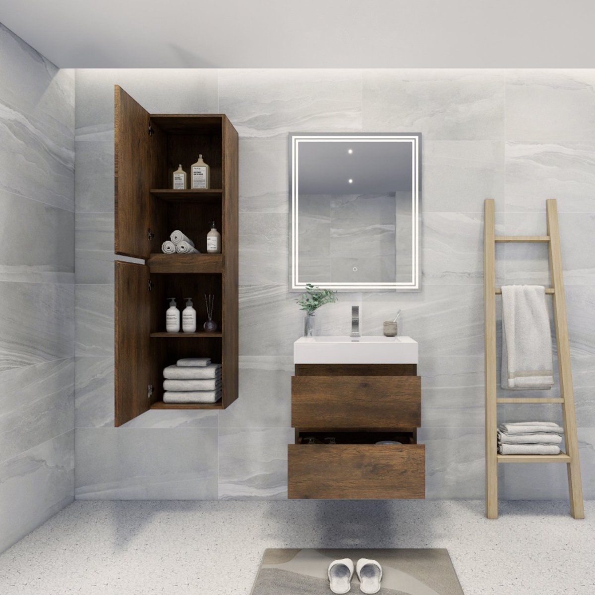 Brooklyn Contemporary Floating / Wall Mounted Bathroom Linen Side Cabinet With Soft Closing Doors - BUILDMYPLACE