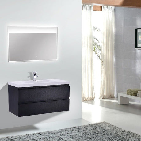 Brooklyn Floating / Wall Mounted Bathroom Vanity - Rich Black With Reinforced Acrylic Sink - BUILDMYPLACE