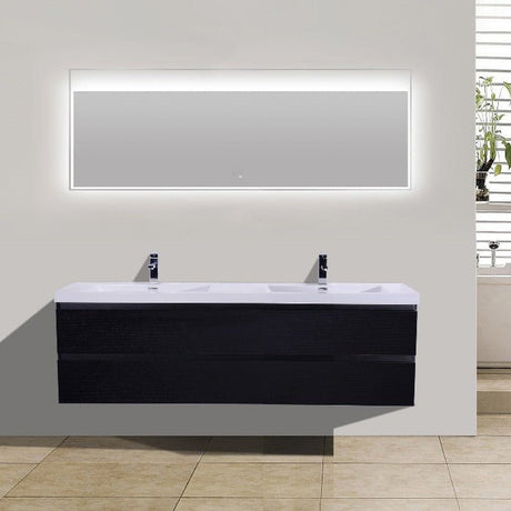 Brooklyn Floating / Wall Mounted Bathroom Vanity - Rich Black With Reinforced Acrylic Sink - BUILDMYPLACE