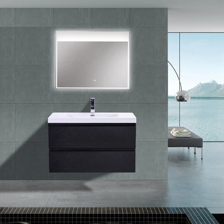 Brooklyn Floating / Wall Mounted Bathroom Vanity - Rich Black With Reinforced Acrylic Sink - BUILDMYPLACE