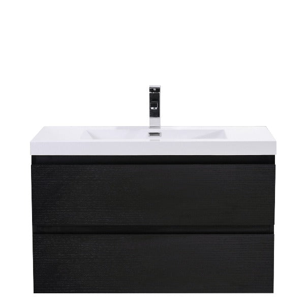 Brooklyn Floating / Wall Mounted Bathroom Vanity - Rich Black With Reinforced Acrylic Sink - BUILDMYPLACE