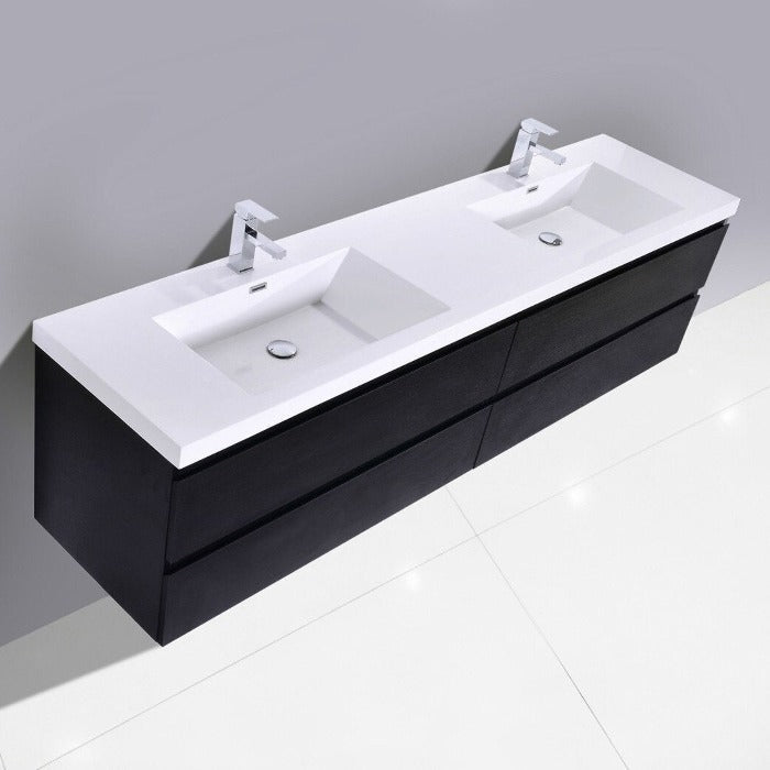 Brooklyn Floating / Wall Mounted Bathroom Vanity - Rich Black With Reinforced Acrylic Sink - BUILDMYPLACE