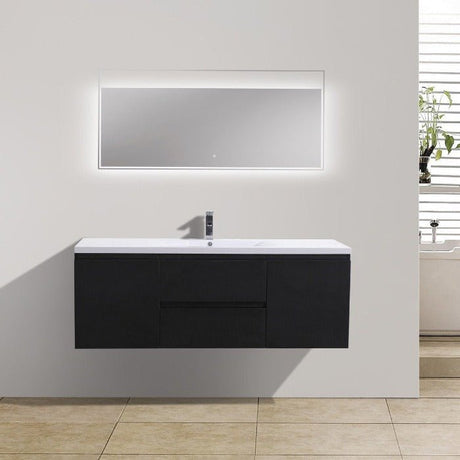 Brooklyn Floating / Wall Mounted Bathroom Vanity - Rich Black With Reinforced Acrylic Sink - BUILDMYPLACE