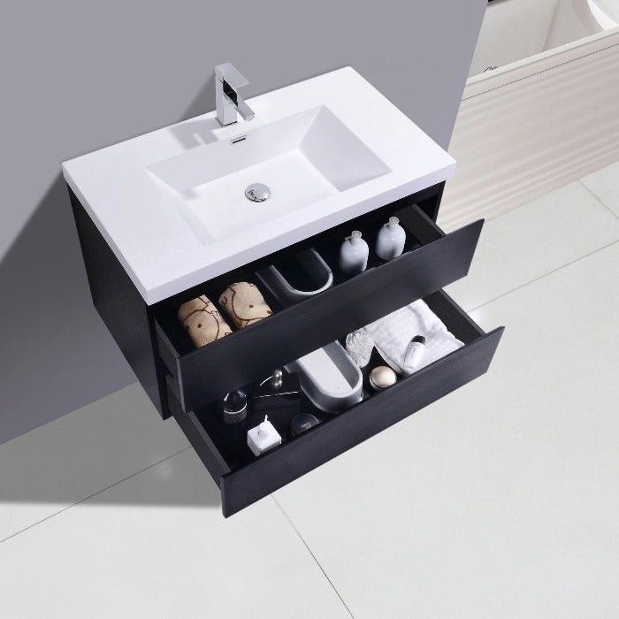 Brooklyn Floating / Wall Mounted Bathroom Vanity - Rich Black With Reinforced Acrylic Sink - BUILDMYPLACE