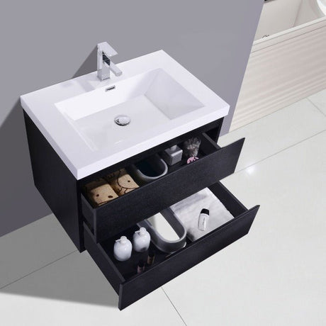 Brooklyn Floating / Wall Mounted Bathroom Vanity - Rich Black With Reinforced Acrylic Sink - BUILDMYPLACE