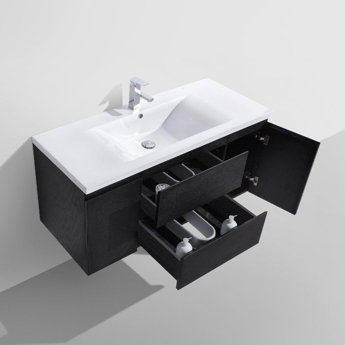 Brooklyn Floating / Wall Mounted Bathroom Vanity - Rich Black With Reinforced Acrylic Sink - BUILDMYPLACE