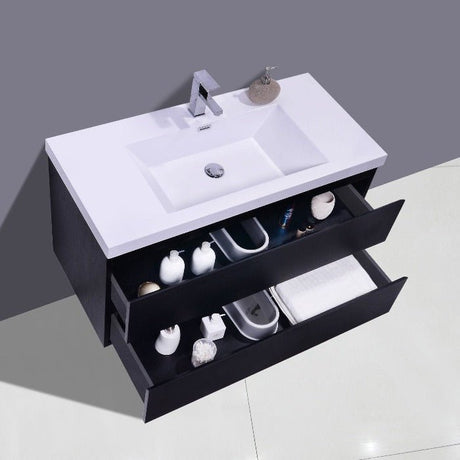 Brooklyn Floating / Wall Mounted Bathroom Vanity - Rich Black With Reinforced Acrylic Sink - BUILDMYPLACE