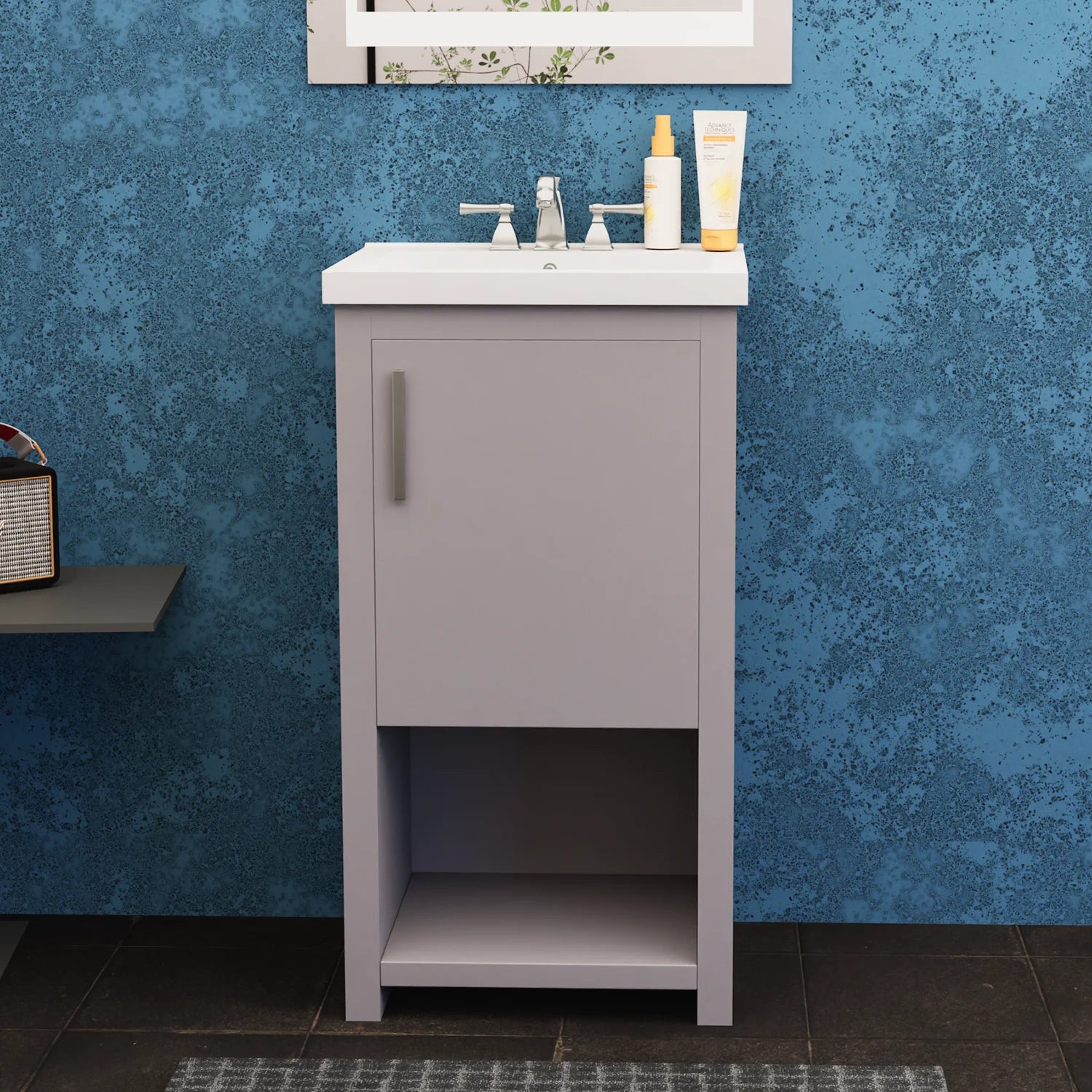 bruce 18 gray freestanding solid wood bathroom vanity with marble sink top