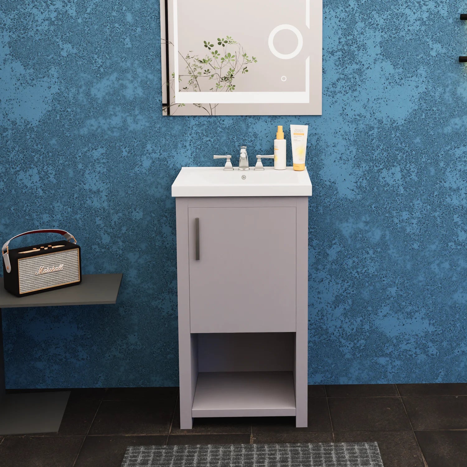 bruce 18 gray solid wood bathroom vanity with crushed marble sink top