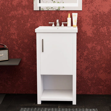 Bruce 18 In. Freestanding Solid Wood Bathroom Vanity with Crushed Marble Sink Top