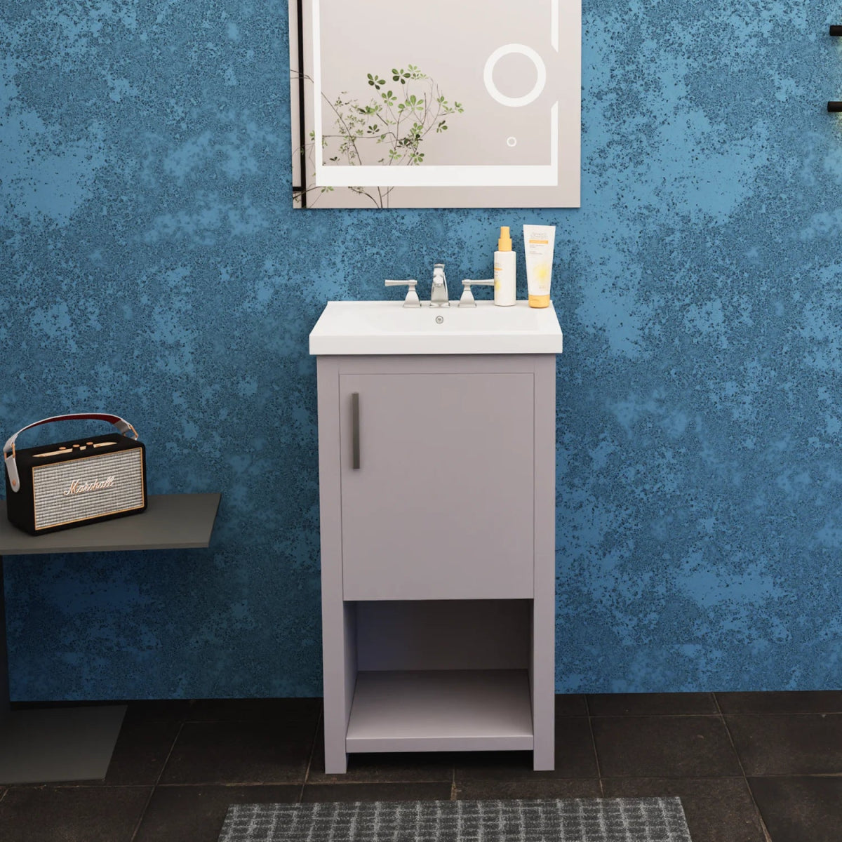 Bruce 18 In. Freestanding Solid Wood Bathroom Vanity with Crushed Marble Sink Top - BUILDMYPLACE