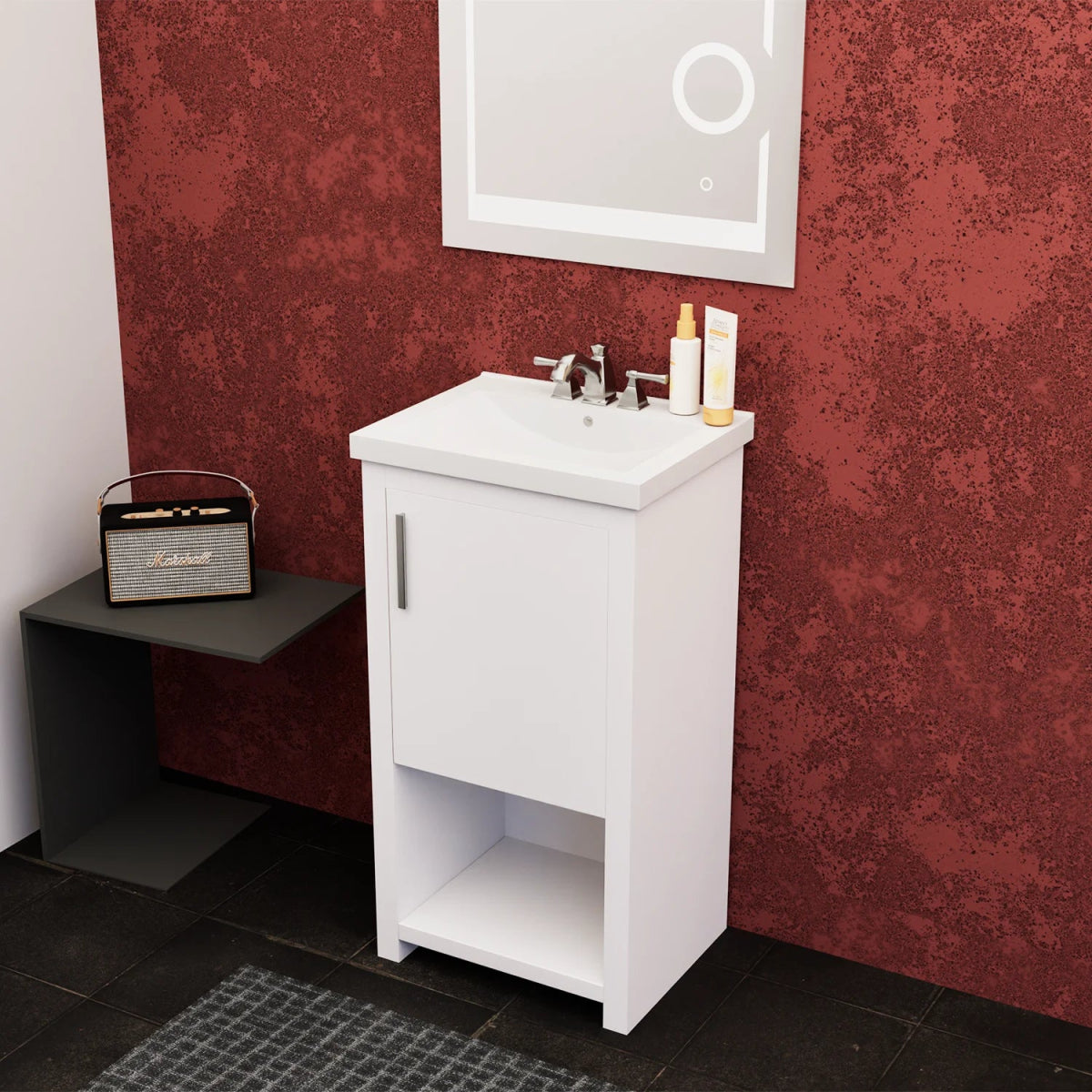 Bruce 18 In. Freestanding Solid Wood Bathroom Vanity with Crushed Marble Sink Top - BUILDMYPLACE