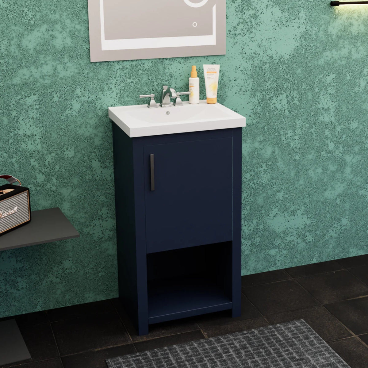 Bruce 18 In. Freestanding Solid Wood Bathroom Vanity with Crushed Marble Sink Top - BUILDMYPLACE