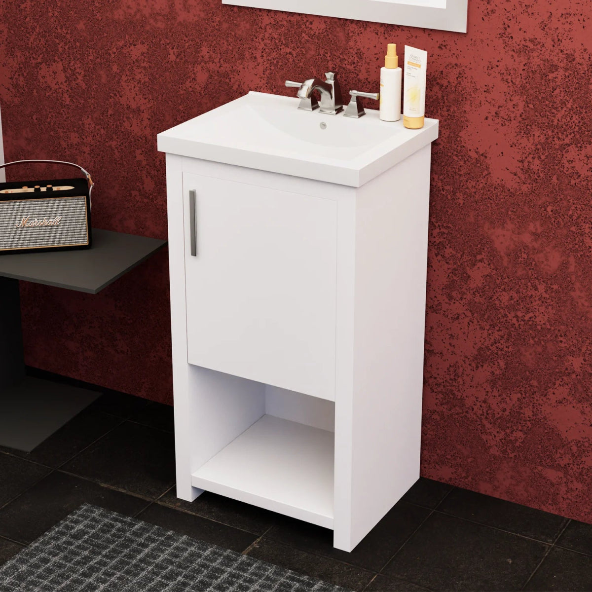 Bruce 18 In. Freestanding Solid Wood Bathroom Vanity with Crushed Marble Sink Top - BUILDMYPLACE