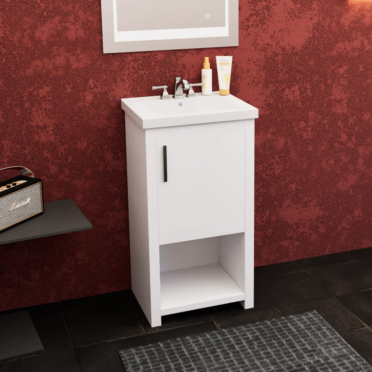 Bruce 18 In. Freestanding Solid Wood Bathroom Vanity with Crushed Marble Sink Top - BUILDMYPLACE