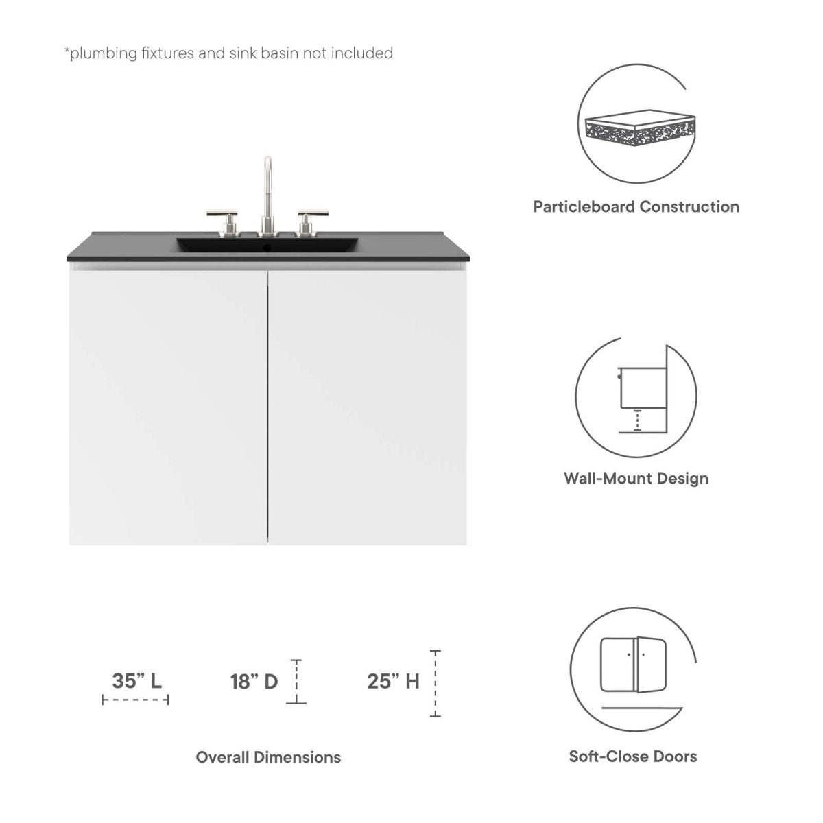 Bryn 36" Wall - Mount Bathroom Vanity (Sink Basin Not Included) - BUILDMYPLACE