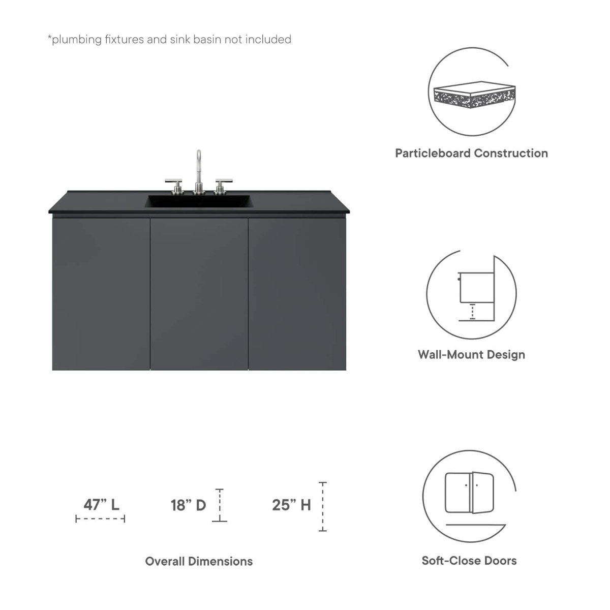 Bryn 48" Wall - Mount Bathroom Vanity (Sink Basin Not Included) - BUILDMYPLACE