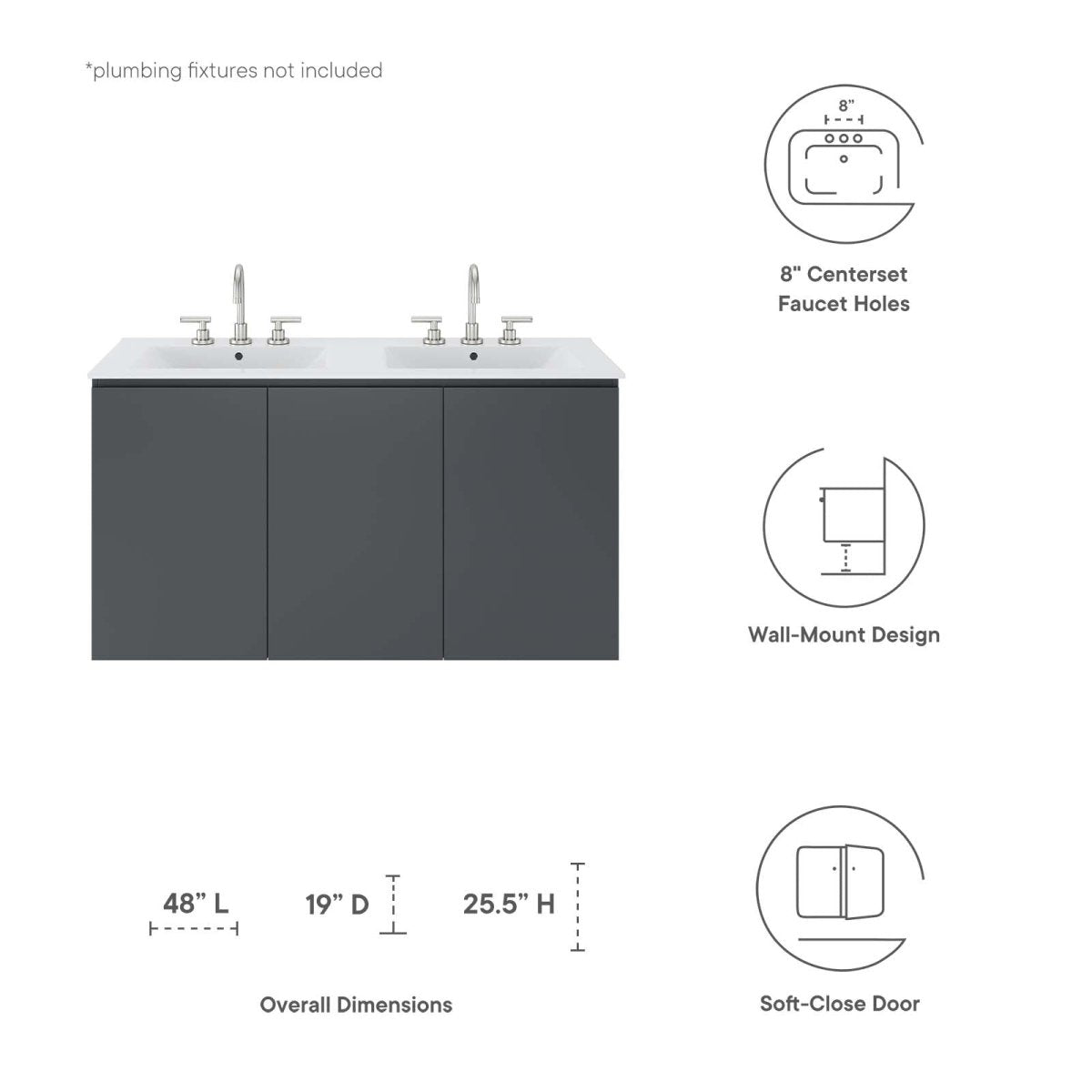 Bryn 48" Wall - Mount Double Sink Bathroom Vanity - BUILDMYPLACE