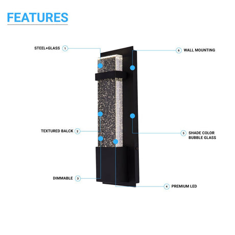 Bubble Glass LED Indoor Outdoor Wall Sconce Light, 12W, Dimmable, 4000K, 600lm, ETL Listed(Wet Location), For Front Door, Doorway, Foyer, Corridor, Balcony, Patio and Porch - BUILDMYPLACE