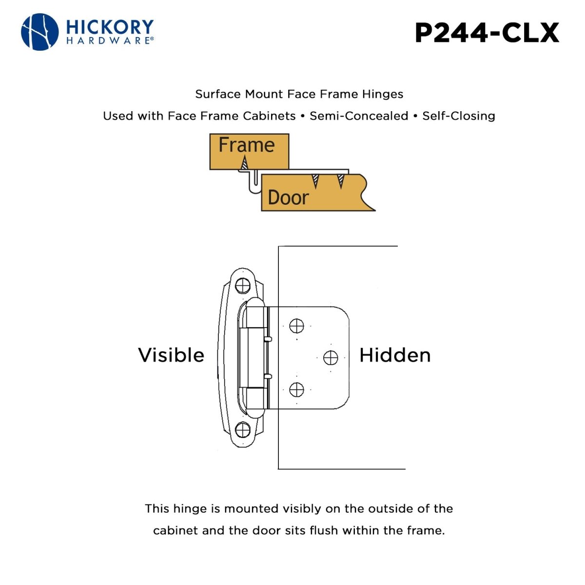 Cabinet Hinge Flush Surface Face Frame Self - Close (2 Hinges/Per Pack) - Hickory Hardware - BUILDMYPLACE