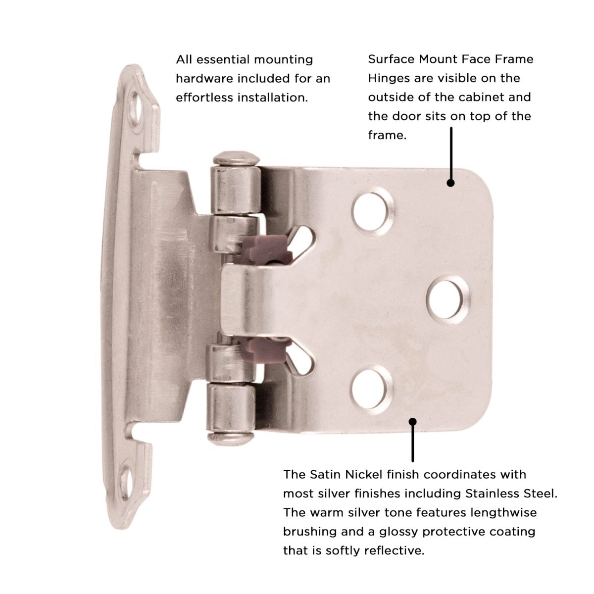 Cabinet Hinge Flush Surface Face Frame Self - Close (2 Hinges/Per Pack) - Hickory Hardware - BUILDMYPLACE