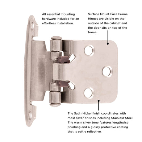 Cabinet Hinge Flush Surface Face Frame Self - Close (2 Hinges/Per Pack) - Hickory Hardware - BUILDMYPLACE