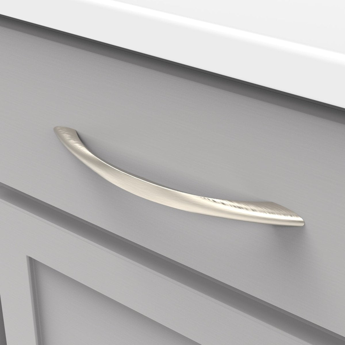 Cabinet Pull 7 - 9/16 Inch (192mm) Center to Center in Satin Nickel - Metropolis Collection - BUILDMYPLACE