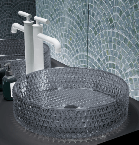 Cache 15.75" Round Glass Vessel Sink in Black - BUILDMYPLACE