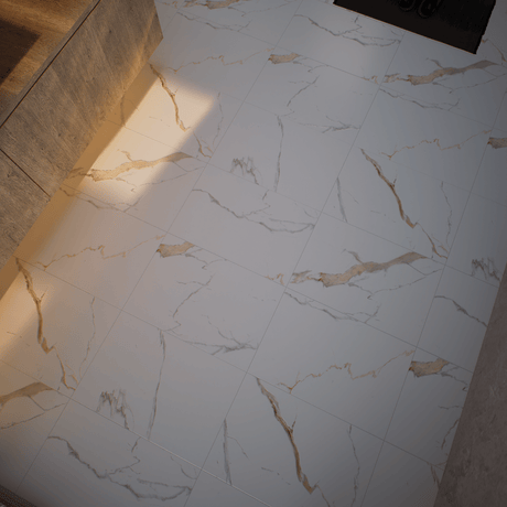 Calacatta Gold 12 in. x 24 in. x 8.5 mm Matt Porcelain Tile - Floor and Wall Tile (15.50 sq. ft./Case & 8 PCS/Case) - BUILDMYPLACE