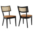 Caledonia Black Tan Vegan Leather Upholstered Wood Dining Chairs - Set of 2 - BUILDMYPLACE