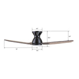CALEN 44 inch 3 - Blade Flush Mount Smart Ceiling Fan with LED Light & Remote - LEDMyPlace