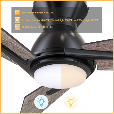 CALEN 48 inch 3 - Blade Flush Mount Smart Ceiling Fan with LED Light & Remote - LEDMyPlace