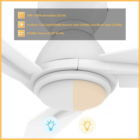 CALEN 48 inch 3 - Blade Flush Mount Smart Ceiling Fan with LED Light & Remote - LEDMyPlace