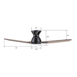 CALEN 52 inch 3 - Blade Flush Mount Smart Ceiling Fan with LED Light & Remote - LEDMyPlace