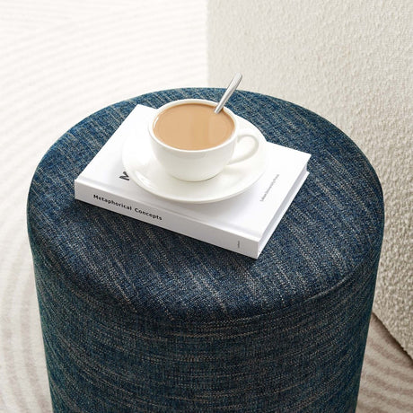 Callum 16" Round Woven Heathered Fabric Upholstered Ottoman - BUILDMYPLACE