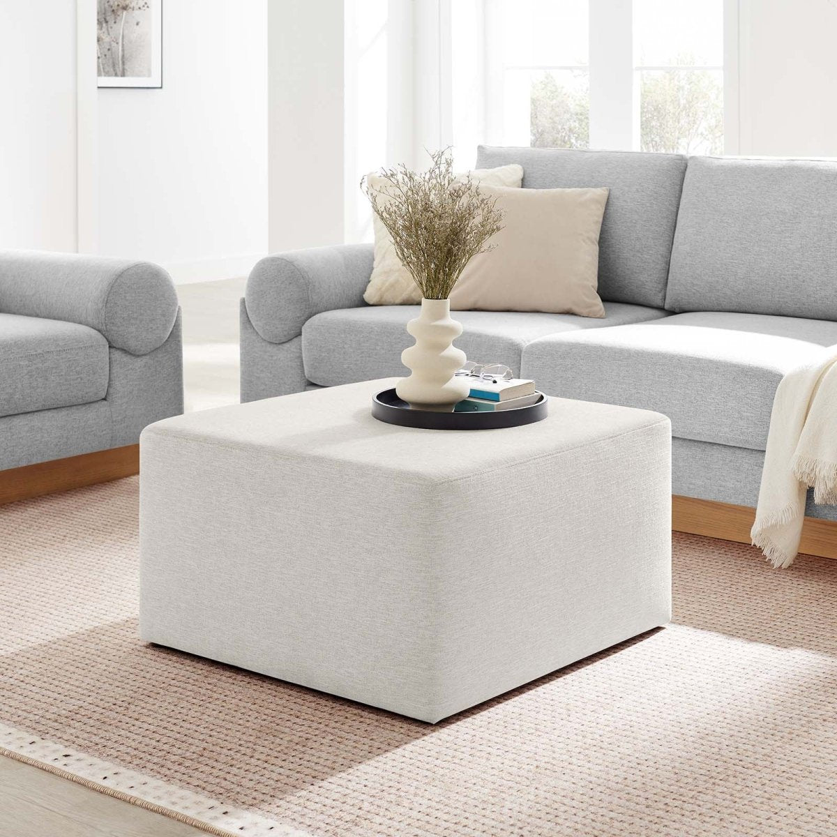Callum Large 28" Square Woven Heathered Fabric Upholstered Ottoman - BUILDMYPLACE
