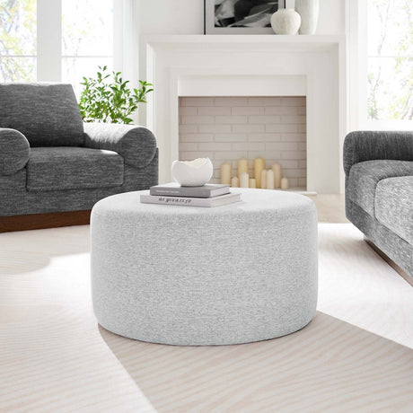 Callum Large 29" Round Woven Heathered Fabric Upholstered Ottoman - BUILDMYPLACE