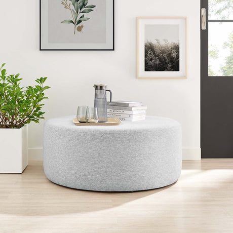 Callum Large 38" Round Woven Heathered Fabric Upholstered Ottoman - BUILDMYPLACE