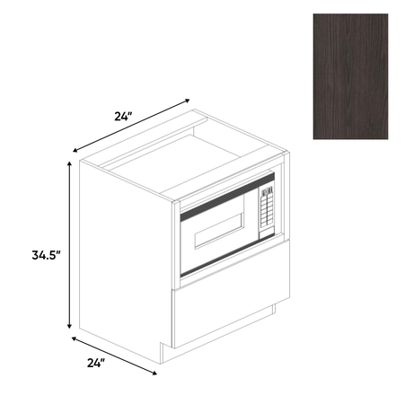 Carbon Frozen Wood Textured - Base Microwave Cabinet - 24"W x 34.5"H x 24"D - Pre Assembled - Frameless Cabinet - BUILDMYPLACE