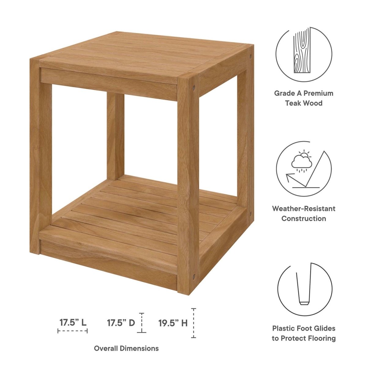 Carlsbad Teak Wood Outdoor Patio Side Table - BUILDMYPLACE