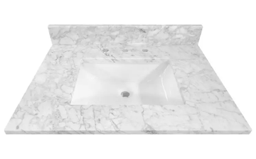 Carrara White Marble Rectangular Bathroom Vanity Sink Top