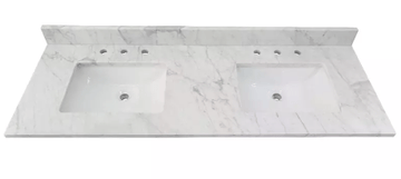 Carrara White Marble Rectangular Bathroom Vanity Sink Top