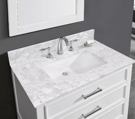 Carrara White Marble Rectangular Bathroom Vanity Sink Top - BUILDMYPLACE