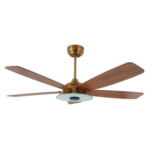 Striker Gold/Wood 5 Blade Smart Ceiling Fan with Dimmable LED Light Kit Works with Remote Control, Wi-Fi apps and Voice control via Google Assistant/Alexa/Siri