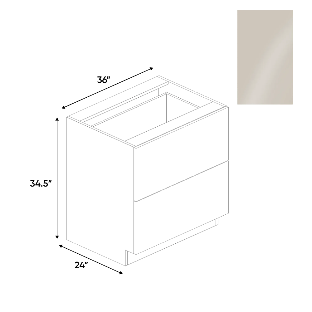 Cashmere Gloss - 2 Drawer Base Cabinet - 36"W x 34.5"H x 24"D - Pre Assembled - Frameless Cabinet - BUILDMYPLACE